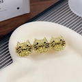 French style gold glitter cat hair clip with three cat faces on heart porcelain plate - Gold 6.5CM
