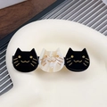Three cat hair clips in black and white marble finish with gold facial details - Black White Color Block 6.5CM