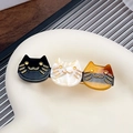 Three-piece cat hair clip with black, cream marble and amber tortoiseshell designs - Black White Coffee 6.5CM