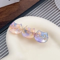 Sweet marble purple cat hair clip with three feline heads and golden facial details - Iridescent Purple 6.5CM
