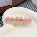 Pink marble acrylic hair clip featuring three cute cats with golden label details - Peach Blossom Red 6.5CM