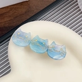 Blue marble resin cat hair clip with three gold-outlined heads and glitter accents - Blue White 6.5CM