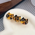 Tortoiseshell cat hair clip with gold metal accents and three kitten head designs - Coffee Tortoise 6.5CM