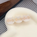 Three-piece pearl white cat head hair clip with gold facial details and metal base - Mermaid White 6.5CM