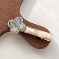 Fermaglio per capelli fatto a mano con motivo a quadrifoglio e strass scintillanti - Grigio Oro 6CM