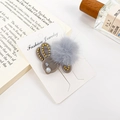 Elegant grey plush hair clip with golden beads and rhinestones on a display card - Gray / 4.5CM