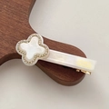 Fermaglio per capelli bianco iridescente con trifoglio e scritta France Handmade dorata - Bianco 6CM