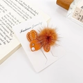 Cute orange resin rabbit hair clip with fluffy brown faux fur pom pom and pearl - Caramel color / 4.5CM