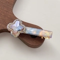 Cat-themed clover hair clip in gradient purple resin with crystal edge and gold metal base - Iridescent Purple 6CM