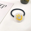 Elastic hair tie with a white acetate charm featuring a yellow smiley face design - Yellow Smiley 3.5CM