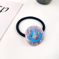 Elastic hair scrunchie with grey marble texture resin charm and blue smiley face - Blue Smiley 3.5CM