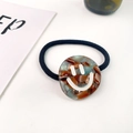Black elastic hair tie with marble brown smiley face resin charm for women - Cyan Brown Pattern 3.5CM