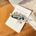 Cat-shaped acetate hair clip with colorful marble pattern and gold detail on card - Cat Shape / Green Black / 8cm