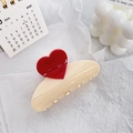 Creamy acrylic hair claw clip with a red heart decoration for elegant hairstyles - Heart 8.5CM