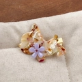 Pince à cheveux vintage en acétate forme chien avec texture ambre et fleur mauve - Pinces à cheveux bec de canard / Café Floral (Forme de Chien)
