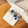 Blue marble patterned cat acetate hair clip displayed on a fashion jewelry card - Cat Shape / Blue White Green / 8cm