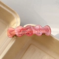 Roze doorschijnende hars haarklem met golvend ontwerp en glitter, vintage barrette - Aurora Roze 8.5CM