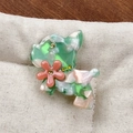 Pince à cheveux bouledogue français en acétate marbré vert avec petite fleur - Pinces à cheveux bec de canard / Vert Rose (Forme de Bouledogue Français)