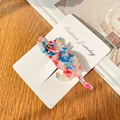Cat-shaped acetate hair clip with red and blue marble pattern on display card - Cat Shape / Red Blue Patchwork / 8cm