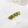 French retro acetate hair clip with olive green and marble blue resin hearts - Green 6.5CM