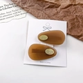 Brown acetate hair clip set with golden oval metal accent on minimalist card - 4cm / Light Coffee