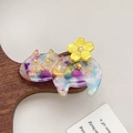 Pinza para el pelo de gato en acetato con textura púrpura y flor de perla amarilla - Azul Púrpura Irisado / 6cm