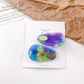 Teardrop acetate hair clips with colorful marble texture and gold logo on card - 4cm / AB Color