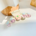 Molla per capelli in stile coreano color crema con ciliegie rosa e fiocchi azzurri - Stile Ciliegia Rosa