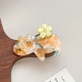 Fermaglio per capelli a gatto in resina marmorizzata arancione con dettagli dorati - Giallo fantasma / 6cm