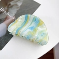 French retro striped claw clip with elegant yellow and blue marble texture - 8cm / Yellow-Green