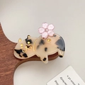 Fermaglio gatto in acetato tartarugato con fiore di ciliegio rosa e perla - Tartarugato Beige / 6cm