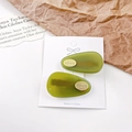 Set of two olive green matte resin hair clips with oval gold metal accents on display card - 4cm / Green