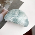 French vintage style medium claw clip in light green marble resin for hair styling - 8cm / Smoky Cyan