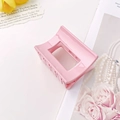 Large pale pink square hair claw clip in a glossy acrylic finish for sweet styling - Hollow Square Style (6CM)