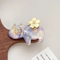 Fermaglio per capelli a gatto in resina marmorizzata viola con perla e finiture oro - Viola fantasma / 6cm