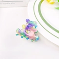 Mini bear hair claw clip in colorful iridescent gradient acetate with heart cutout - Iridescent