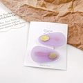 Set of two purple acetate hair clips with golden oval emblem on elegant paper card - 4cm / Violet