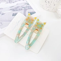Pair of cute cat-shaped acetate hair clips in light blue and yellow tortoiseshell pattern - Pattern Green