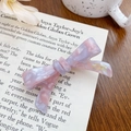 Barrette à nœud en acétate marbré rose et violet avec logo France Handmade doré - Rose Violet / 6.5cm