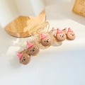 Pastel macaron hair claw clip with 3D brown bears and pink party hats decoration - Birthday Hat Bear