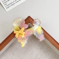 Pudel-Haarclip aus buntem Marmor-Acetat mit gelber Schleife und kleinen Strasssteinen - Gelb-Rosa
