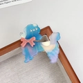 Blauer Glitzer-Haarclip aus Acetat in Pudelform mit rosa Schleife und Strasssteinen - Fantasie Blau
