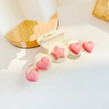 Cream large hair claw clip with pink 3D hearts and a center star hair accessory - Heart Pink Style