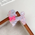Hunde-Haarclip aus Acetat in Rosa-Weiß Marmoroptik mit Strasssteinen und Schleife - Rosaviolett