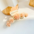 Sweet cream macaron hair claw clip with delicate pink resin roses for women - White Rose Lace