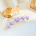 Elegant cream-colored large hair claw clip decorated with cute purple resin hearts - Purple Heart Style