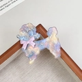 Poodle-shaped acetate hair clip with colorful marble pattern and rhinestone details - Phantom Purple