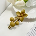 Vintage mustard green floral hair clip with matte texture and decorative beads - Mustard Yellow