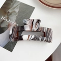 Large square acrylic hair claw clip with brown ink marble pattern in minimalist style - Red Black