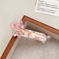 Roze acetaat kattenhaarklem met parelketting detail en glinsterende kristallen - 8cm / Roze